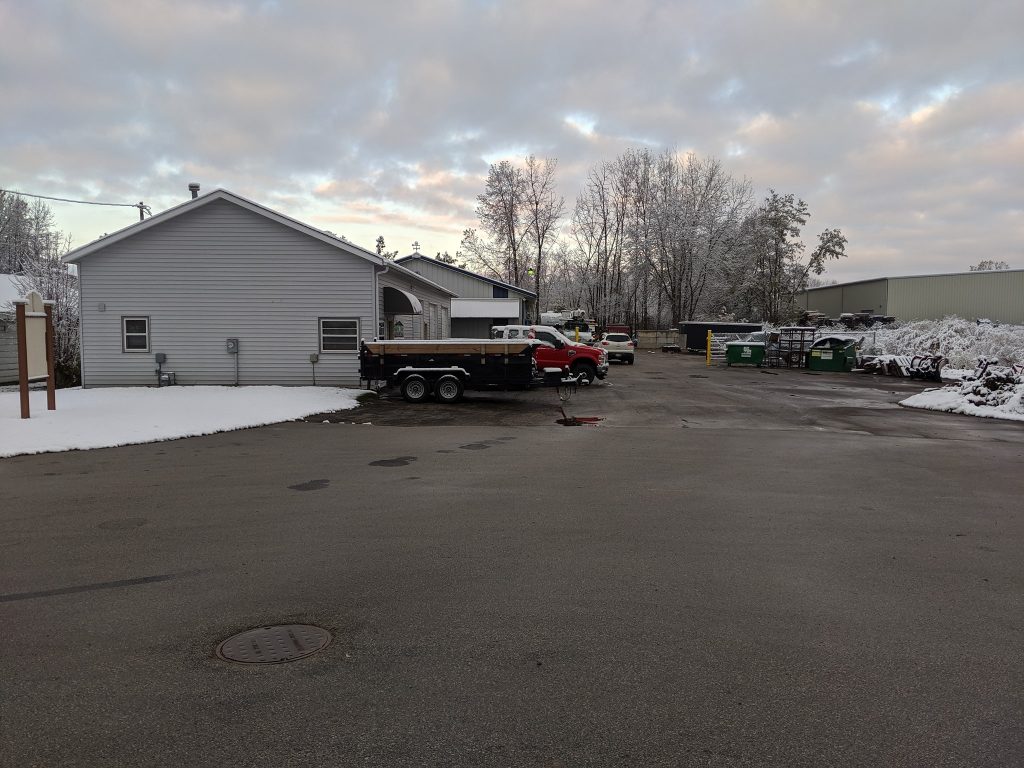 parking lot with trucks